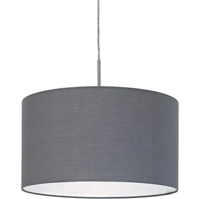 Abbildung von EGLO Hängelampe Pasteri, 1 flammige Textil Pendelleuchte, Hängeleuchte aus Metall in Silber mit Lampenschirm Grau, E27 Fassung, Ø 38 cm