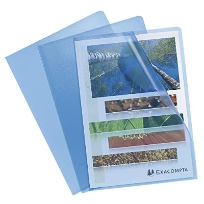 Abbildung von Exacompta 58522E 100er Pack PP Kunststoff Aktenhüllen. für DIN A4 transparent genarbt blau oben und seitlich offen Plastikhülle Klarsichthülle Büro die mobile Organisation