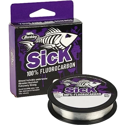 Abbildung von Berkley Sick Fluorocarbon Vorfachmaterial durchsichtige Fluoro Carbon Angelschnur, schnell sinkendes und unsichtbares Raubfisch Angelvorfach, 50 m, farblos