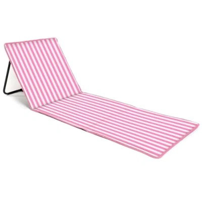 Abbildung von just be... Sonnenmatte für den Strand, klappbar, leicht, tragbar, verstellbare Sonnenliege mit Rückenlehne und Tasche Wertsachen Urlaub, Garten, Camping, Park Festivals, Pinke Streifen