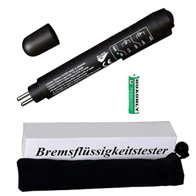 Abbildung von HHTEC Bremsflüssigkeitstester geeignet für Bremsflüssigkeiten DOT 3/4/5 mit 5 LED Anzeige, tragbarem Beflockungsbeutel und Deutscher Bedienungsanleitung
