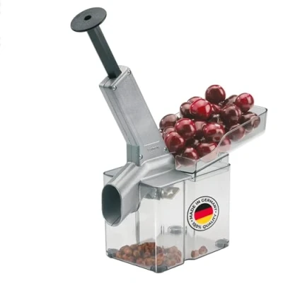 Abbildung von Westmark Kirschenentkerner/ entsteiner mit schräggestellter Schütte und großer Kernkassette, Kunststoff/Edelstahl/Aluminium, Kirschomat, Silber/Schwarz/Transparent, 40702260