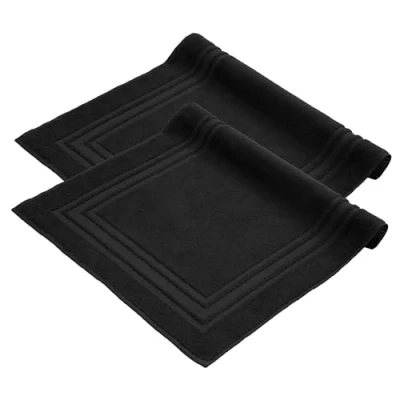 Abbildung von Komfortec Badvorleger Set 2 Teilig, Frottee Duschvorleger, Waschbar Duschmatte &amp; Badteppich, 600 g/m² &amp;100% Baumwolle, Saugfähig Schnelltrocknend, 50 x 70 cm, Schwarz