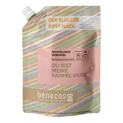Abbildung von benecosBIO Nachfüllbeutel Duschgel Pampelmuse DU BIST MEINE PAMPEL MUSE vegan recyceltes Plastik