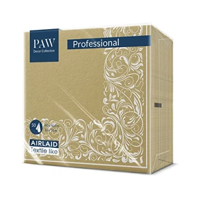 Abbildung von PAW Servietten aus Airlaid Stoffähnlich (40 x 40 cm) I 50 Stück Ideal für Hochzeit, Taufe, Kommunion, Geburtstag Stoffservietten Gold, Blätter, Blumen Schwarz Farbe: Floral Pattern