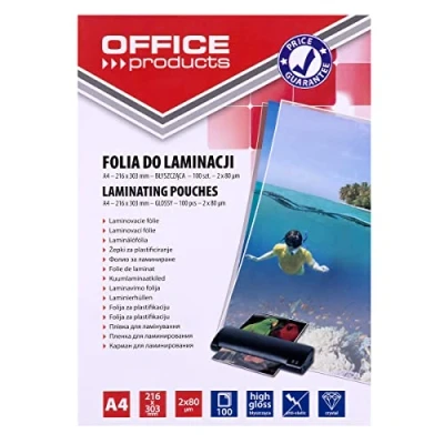 Abbildung von OFFICE PRODUCTS 20325415 90 Laminierfolie A4, 2 x 80 micron, glänzend, 100 Stück, transparent