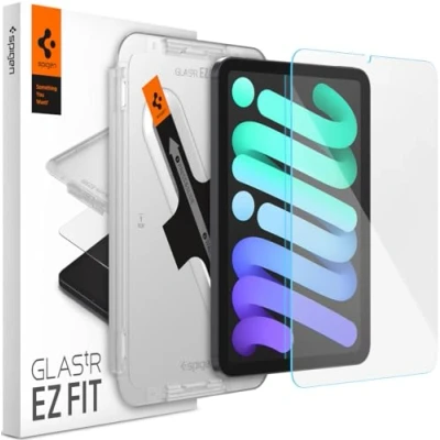 Abbildung von Spigen Glas.tR EZ Fit Schutzfolie kompatibel mit iPad mini 7 (2024), 6 (2021), 8.3 Zoll, Schablone für Installation, Kristallklar, Kratzfest, 9H Härte Folie