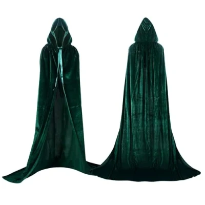 Abbildung von Labellevie Umhang mit Kapuze Lange SAMT Cape Vampir Kostüm Halloween Erwachsener Unisex Gr. Medium, Grün