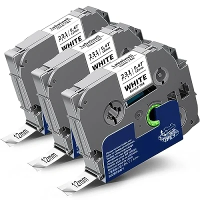 Abbildung von Labelwell kompatibel Tze 231 TZe231 für Brother TZc TZ Bänder 12mm 0.47 Laminated White Schriftband P Touch PT H100R H105 H100LB H110 H107B D400 PTD210 E100 D600VP 1000