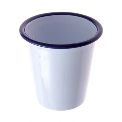 Abbildung von HENDI Emaille Becher ohne Henkel 300 ml Ø 9 x cm emaillierte mit blauem Rand