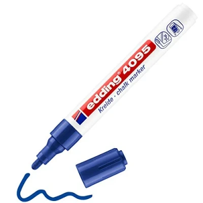 Abbildung von edding 4095 Kreidemarker blau 1 Kreidestift Rundspitze 2 3 mm für Tafel abwischbar zum Beschriften von Fenster, Glas, Spiegel Tafelstift mit deckenden Farben