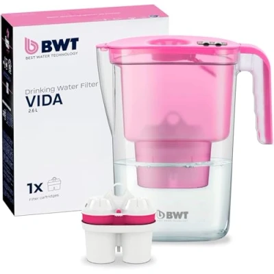 Abbildung von BWT Wasserfilter Vida Rosa 2,6L Filter mit 1 Magnesium Filterkartusche Trinkwasser Für Speisen &amp; Getränke Filtert Kalk, Chlor, Blei Kupfer