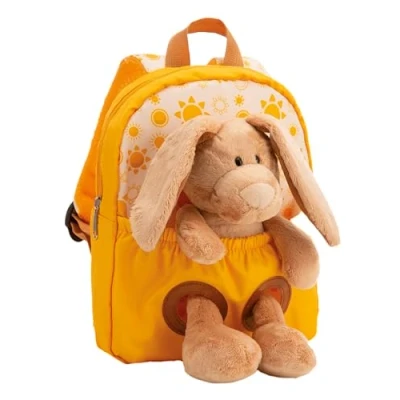 Abbildung von NICI Rucksack 21x26cm gelb mit Plüschtier Hase 25cm Abnehmbarer Pluschspielzeug Weich Flauschig, Kindergarten Kuscheltier für Jungen und Mädchen 61764