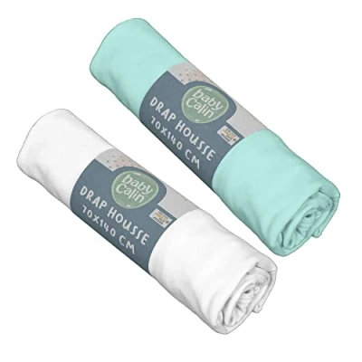 Abbildung von BabyCalin 2er Set Spannbettlaken Weiß/Türkis 70x140x17cm