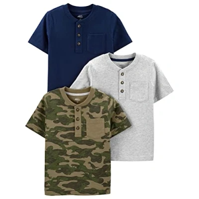Abbildung von Simple Joys by Carter&#039;s Baby Jungen 3 Pack Short Sleeve Tee T Shirt, Grau Meliert/Grün Tarnmuster/Marineblau, 2 Jahre (3er Pack)