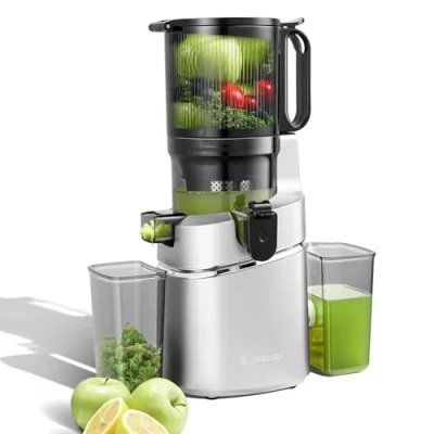 Abbildung von AMZCHEF 250W Automatischer All In One Entsafter, 135MM Öffnung und 1,8L Entsafter für Gemüse Obst, Slow Juicer Testsieger mit Dreifachem Filter Silber