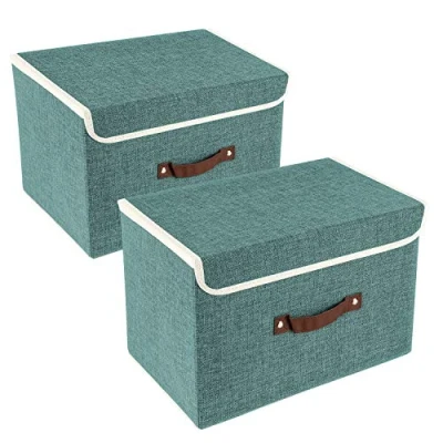 Abbildung von TYEERS Faltbare Aufbewahrungsbox mit Deckel, Stoff, Waschbare, Kisten Aufbewahrung 38x25x25 cm, 2 Stück, Aqua Deep