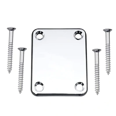 Abbildung von Musiclily Metall 4 Loch Halsplatte für Fender Strat Tele Style E Gitarre oder Bass,Chrom