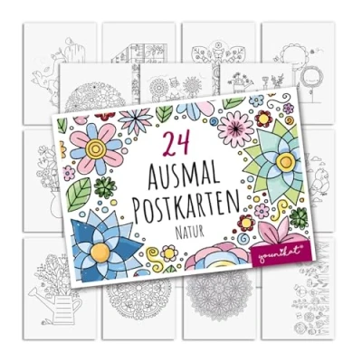 Abbildung von younikat Natur Postkarten zum Ausmalen 24 Stk. I DIN A6 Kinder Erwachsene Selbstgestalten Blumen Tiere dv1545