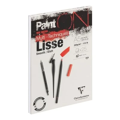 Abbildung von Clairefontaine 975728C Malblock Paint&#039;On, kopfseitig geleimt, 25 Blatt Zeichenpapier glatt, DIN A5, 14,8x21 cm 250g, Weiß, 1 Stück