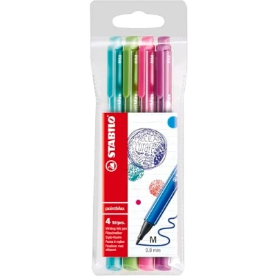 Abbildung von Filzschreiber STABILO pointMax 4er Pack Designfarben eisgrün, hellgrün, rosarot, lila