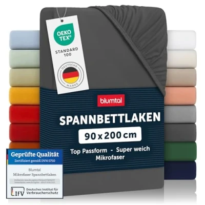Abbildung von Blumtal® Spannbettlaken 90x200cm Microfaser Oekotext zertifizierte Bettlaken Spannbetttuch 90x200 cm Bettbezug 90x200cm/Leintuch fitted sheets Olive Grün