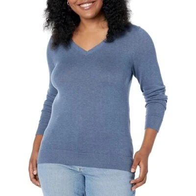 Abbildung von Amazon Essentials Damen Leichter, Langärmeliger Pullover Mit V Ausschnitt, Klassischer Schnitt (Erhältlich In Übergröße), Blau Heide, XL