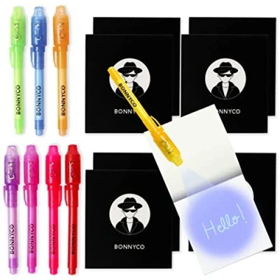 Abbildung von BONNYCO UV Stift und Notizbuch, 8 Stück Mitgebsel Kindergeburtstag Jungen &amp; Mädchen Gastgeschenke, Adventskalender Inhalt kleine Geschenke für Kinder Mini