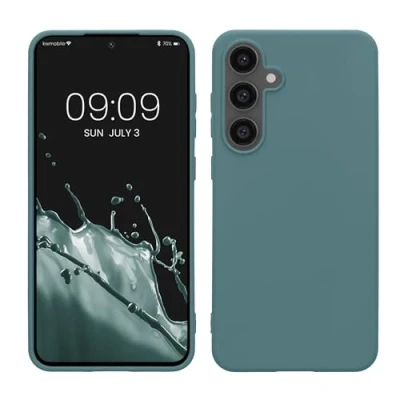 Abbildung von kwmobile Hülle kompatibel mit Samsung Galaxy S24 FE weiches TPU Silikon Case Cover geeignet für kabelloses Laden Arctic Night