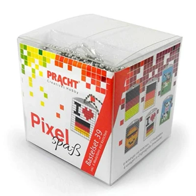 Abbildung von Pixel P90077 63501 Spaß Bastelset 39, zur Gestaltung von 6 Schlüsselanhängern für Kinder, kinderleichtes Stecksystem, ohne Bügeln und Kleben, Steinchen aus Biokunststoff