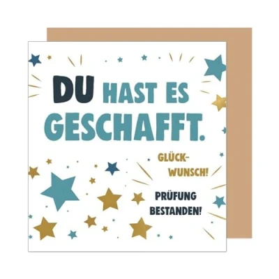 Abbildung von Edition Seidel Premium quadratische Glückwunschkarte zur bestandenen Prüfung mit Umschlag. Grußkarte Karte Spruch Abschluss Feier Abitur Studium Mann Frau Jugendliche Jugendlicher (PRQ103 SW025)