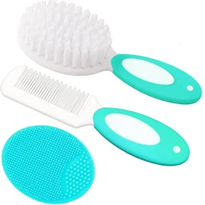Abbildung von Baby Haarbürste, Wiegenhut Bürste, Haarkamm, Haarbürste und Kamm Set für Neugeborene &amp; Kleinkinder, Bürste mit weichen Borsten, ideal Wiegenhut, perfektes Liste Geschenk (Grün)