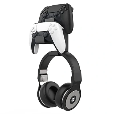 Abbildung von MoKo Controller Halterung, Duale Game &amp; Kopfhörer Halter für One, 360, PS3, PS4, PS5, PC, STEAM, Switch, Universale Headset Wandhalterung, 2 Installationsmethode, Schwarz