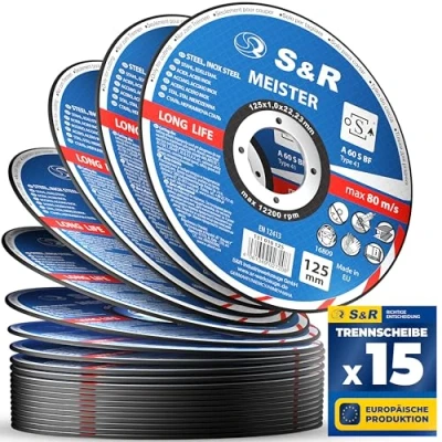 Abbildung von S&amp;R Profi Trennscheibe 125mm Dünne 1mm Flexscheibe für Winkelschleifer, Metall Trenner und Schneider mit Aluminiumoxid, Glasfaserarmierung Harzbindung Ideal Karosserie Behälterbau