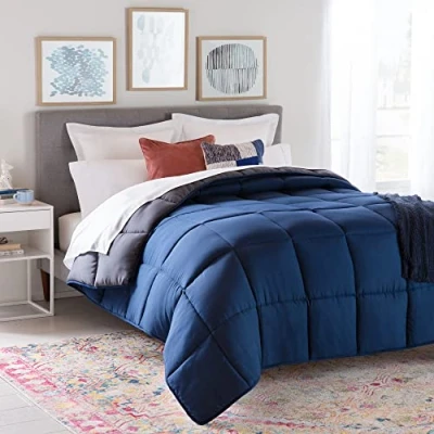 Abbildung von Linenspa 4 Jahreszeiten Bettdecke aus Microfaser Ganzjahresdecke Ultraweich Steppdecke 155x220 cm, Navy Blau / Dunkelgrau