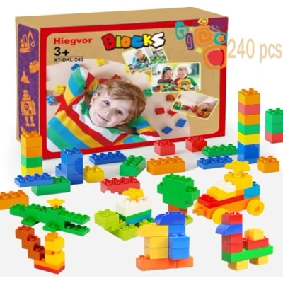 Abbildung von 240 Stück Großen Bausteine Kompatibel mit Duplo Steine und Top Marken,Classic Große Lernspielzeug in Box Starterset,Bunte Grundbausteine,STEM Spielzeug Geschenk für Kinder 6+