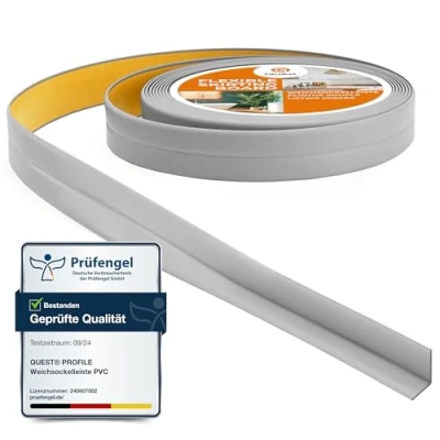 Abbildung von Quest Weichsockelleiste Selbstklebend, Knickleiste, Abschlussleiste für Küche, Badezimmer Dichtungsband PVC, Flexibel, Dicht, Dekorativ 10 mm x 5 Meter, Grau