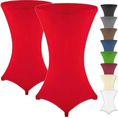Abbildung von Gräfenstayn 2er Set Stretch Stehtischhusse Diana mit Öko Tex Siegel, Verstärkung im Fußbereich Ø60 65cm / Ø70 75cm Ø80 85cm (Rot, 65cm)