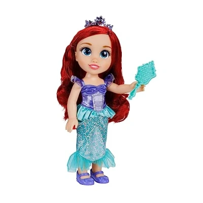 Abbildung von Disney Princess Arielle Puppe 35cm, reflektierende Glitzeraugen, bewegliche Gelenke, ausziehbares Outfit, Schuhe, Diadem, langes rotes Haar, für Mädchen ab 3 Jahren