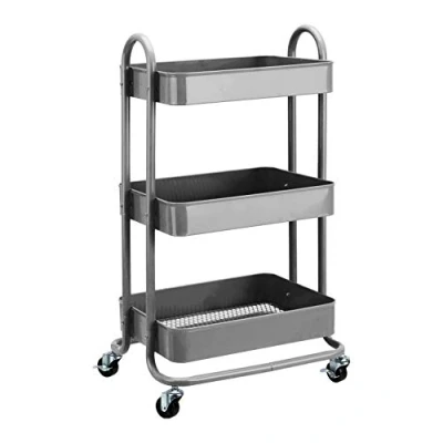 Abbildung von Amazon Basics Werkzeug oder Küchenrollwagen, 3 Ebenen, Metall, Anthrazit