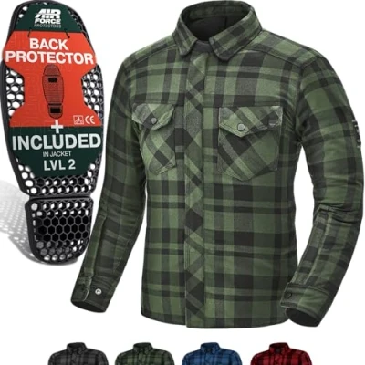 Abbildung von SHIMA RENEGADE MEN Motorrad Hemd Verschleißfest Baumwolle Karierte Motorradjacke Herren mit CE Protektoren, FiberQL Aramid und Kühlungsschicht Reißverschluss (RENEGADE 2, Grün, L)