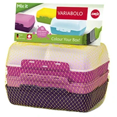 Abbildung von Emsa 517052 Variabolo 4 teiliges Frischhaltedosen Girls Set, 16 x 11 7 cm, beidseitig zu öffnen, platzsparend ineinander stapelbar, rosa