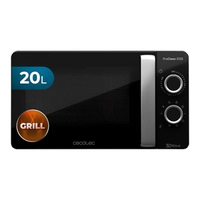Abbildung von Cecotec Pro Clean 3150 Mikrowelle 700 W Quarz Grill 800 20 L Hochpollierte Silver Frontspiegeltür Licht 3 D Wave Ready 2 30 Min Grarzeit Timer 6 Stufen Drehregler In Silber Schwarz