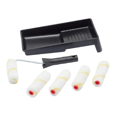 Abbildung von Fit For The Job Mini Farbroller Set für Dispersionsfarben, kleiner Roller und Schale zum Streichen von Wänden Decken, 100mm Rollenset, Schalen Set,