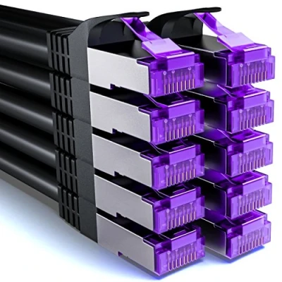 Abbildung von deleyCON 10x 0,25m CAT7 Netzwerkkabel 10 Gigabit Kurzes 25cm RJ45 Patchkabel Ethernet Kabel (Kupfer, SFTP PiMF Schirmung) LAN DSL Switch Modem Router Patchpanel CAT6 CAT5 Schwarz