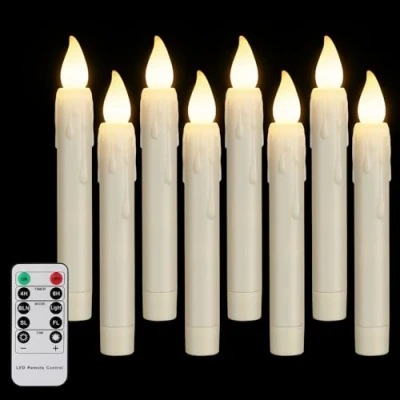 Abbildung von FREEPOWER 8er LED Stabkerzen mit Fernbedienung Timer Flackern Batteriebetrieben Kerzen Warmweiß Dimmbar Flammenlose Tafelkerzen für Halloween Weihnachten, Outdoor Wasserdicht, 2 x 17cm