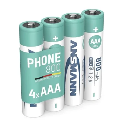 Abbildung von ANSMANN Telefon Akku Micro AAA LR03 800mAh, 4 Stück, 1,2V NiMH, wiederaufladbar, ideal für DECT Phone, Schnurlostelefon, Babyphone, Ersatzakku