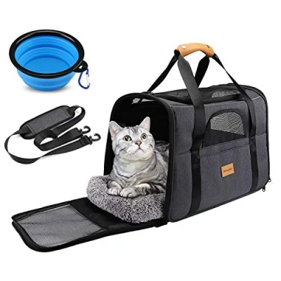 Abbildung von Morpilot Katzentransportbox für große Katzen und Welpen bis 7kg, Katzenbox Hundetasche mit Sicherheit Reißverschlüsse Faltbare Schale, Transportbox Katze Hunde Der Gang zum Tierarzt Auto Fugzeug