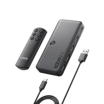 Abbildung von Anker HDMI Switch, bidirektional, 4K bei 60 Hz, 4 in 1 Metall Splitter mit LED Anzeigen, unterstützt 3D, HDR, Dolby, DTS, kompatibel Xbox, PS5, Roku, TV Stick, Projektor usw