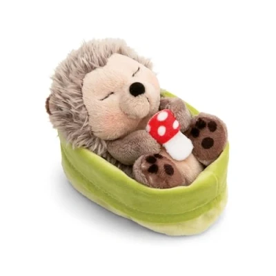Abbildung von NICI Kuscheltier Igel mit Fliegenpilz schlafend im Körbchen braun Stofftier aus weichem Plüsch, niedliches Plüschtier zum Kuscheln und Spielen, für Kinder &amp; Erwachsene 61583